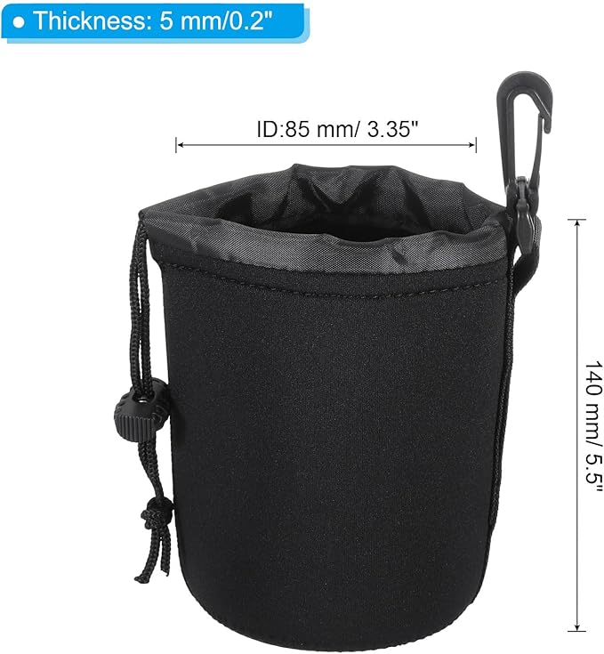 PATIKIL Camera Lens Bag, 3 Pcs 3.3" ID x 5.5" H Drawstring Lens Pouch with Thick Protective Neoprene, Lens Case for DSLR Camera Lens, Water Coffee Cups Black
