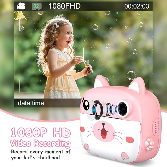 Kids Camera Instant Print, 3.0" HD Screen Kids Instant Cameras, Christmas Birthday Gifts for Girls Boys 3 4 5 6 7 8 9 10 Year Old, Portable Toddler Travel Toys with 32GB Card & 3 Rolls Printer Paper