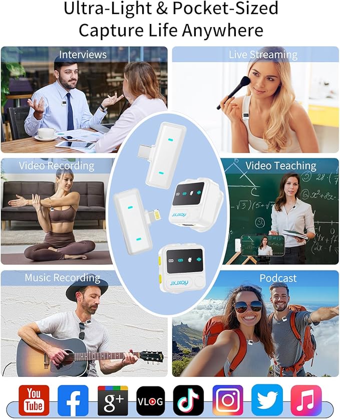 Wireless Microphone for iPhone Mini Lav Mic with Smart Noise Reduction, Reverb Effect, 30H Battery Life, Suitable for Podcast, Vlogging, Streaming - Ideal for Content Creators and Streamers