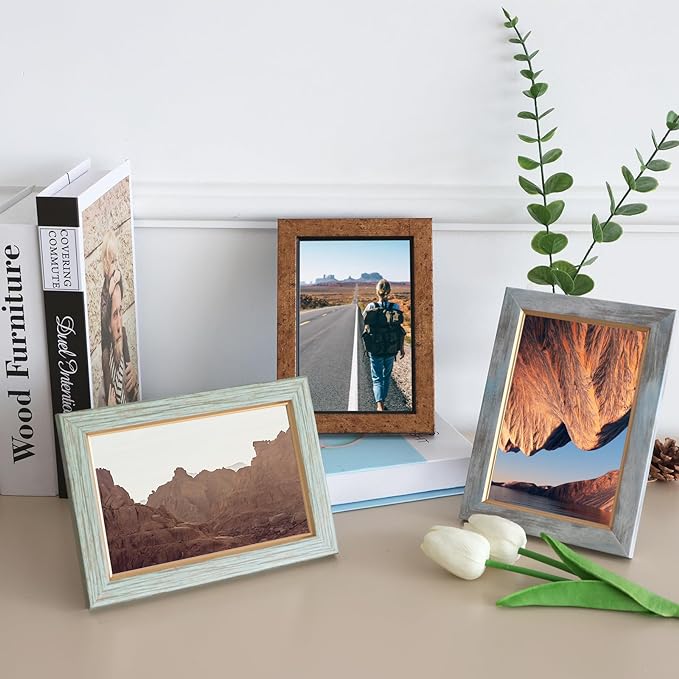 Fixwal 4x6 Picture Frame Set of 5, Vintage Photo Frame, Rustic Retro Picture Frame with Tempered Glass, Decorative Art on Walls and Tabletop Placement