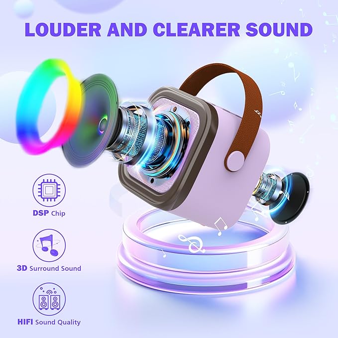 Mini Karaoke Machine for Kids Adults, Portable Bluetooth Speaker with 2 Wireless Microphones,Toys Birthday Gifts for Girls Ages 4, 5, 6, 7, 8,9,10,11,12+ Family Home Party (Purple)