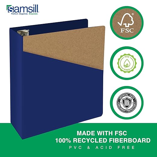 Samsill Durable 4 Inch Binder, Made in The USA, Locking D Ring Binder, Customizable Clear View Cover, Dark Blue, Holds 775 Pages