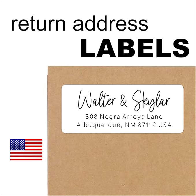 White Home Address Labels - Personalized Return Address Stickers, Custom Printed Mailing Labels for Envelopes, Packages, Wedding, Business (Handwritten Script Font)
