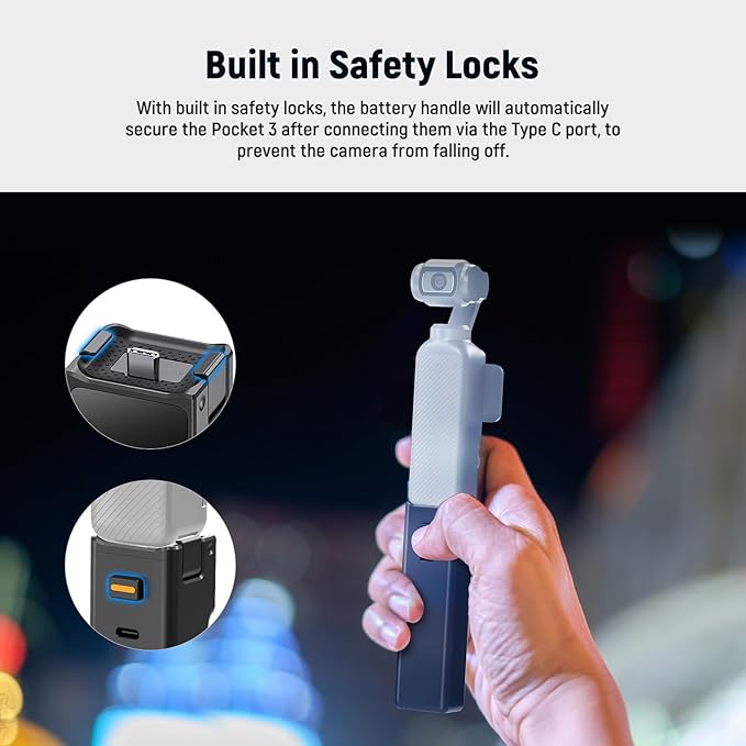 NEEWER Battery Handle Compatible with DJI Osmo Pocket 3 & Creator Combo Tripod Accessories, 5000mAh Type C 22.5W Max Portable Charging Power Pack, 1/4" Thread for Selfie Stick Video Recording, PH01