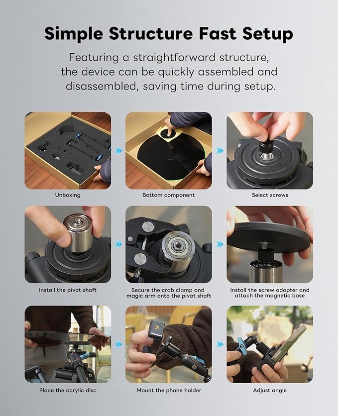 360 Degree Rotation Smartphone Spinner,DIY Photography Turntable Photo Booth for YouTube Unboxing Vlog Video/B-Roll Food/Jewelry Slow Motion Bullet-time