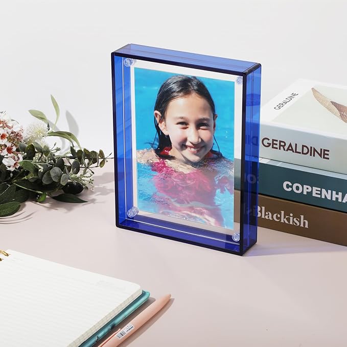 Gelite Acrylic 11X14 Picture Frame to Display 11x14 8x10 8.5x11 9x12 Pictures Mat-free Neon Floating Photo Frame for Wall and Tabletop, Navy Blue