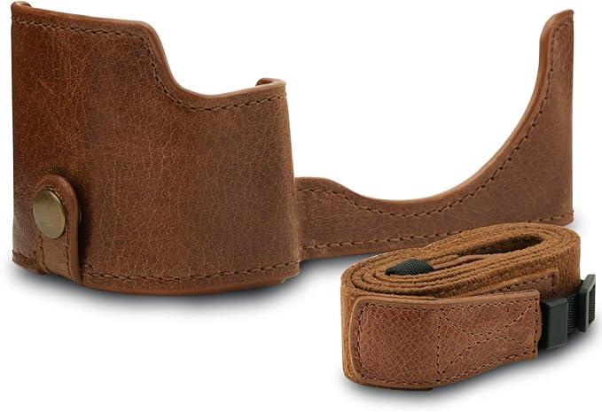 MegaGear MG1642 Ever Ready Genuine Leather Camera Half Case compatible with Sony Alpha A6100, A6400 - Brown