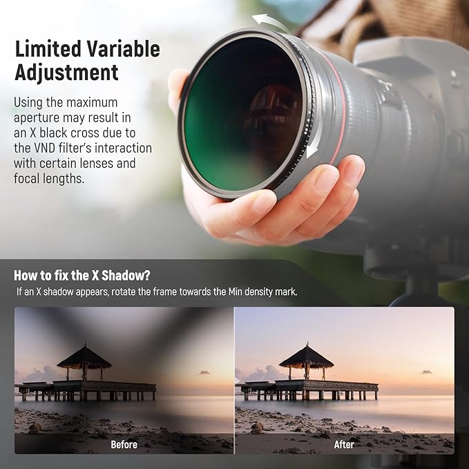 NEEWER 58mm True Color Variable ND2-ND400 Filter, Hard Stops Adjustable Neutral Density VND Filter with Multi Coated HD Optical Glass/Aluminum Frame/Water Repellent/Scratch Resistant