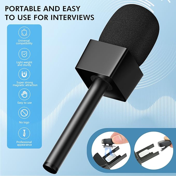 Mic Handle for DJI/DJI Mini/3, Microphone Holder for Rode Wireless GO/Hollyland Lark/Lavalier Mic, Universal Magnetic Mic Stand, Mic Holder with 3 Pop Filter for Vlogging, Interview, Podcast, Reports
