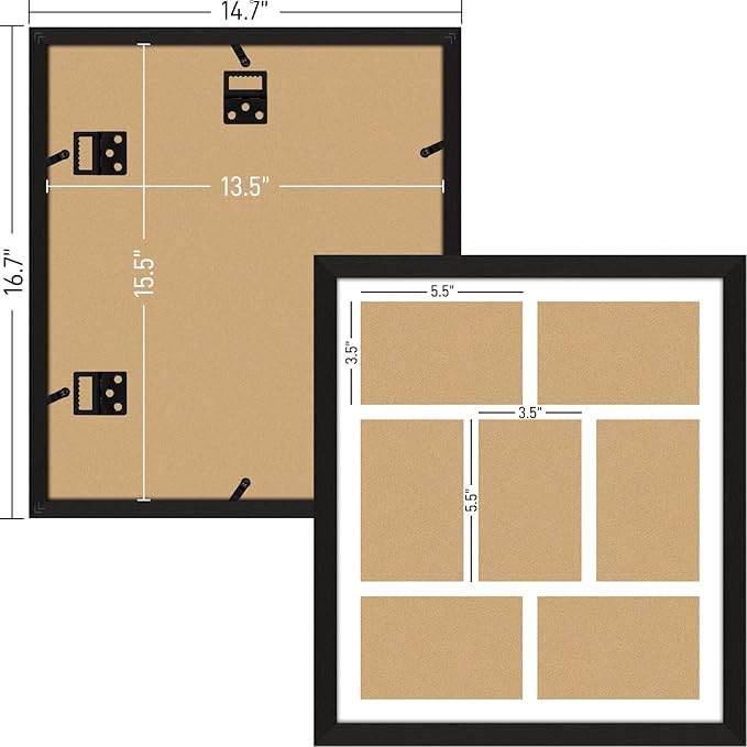 4x6 Picture Frame Collage 7 Openings, 13.5"x15.5" Multi Photo Collage Frame 4"x6" Gallery Wall Decor Wooden, Black Frame with White Mat, Wood