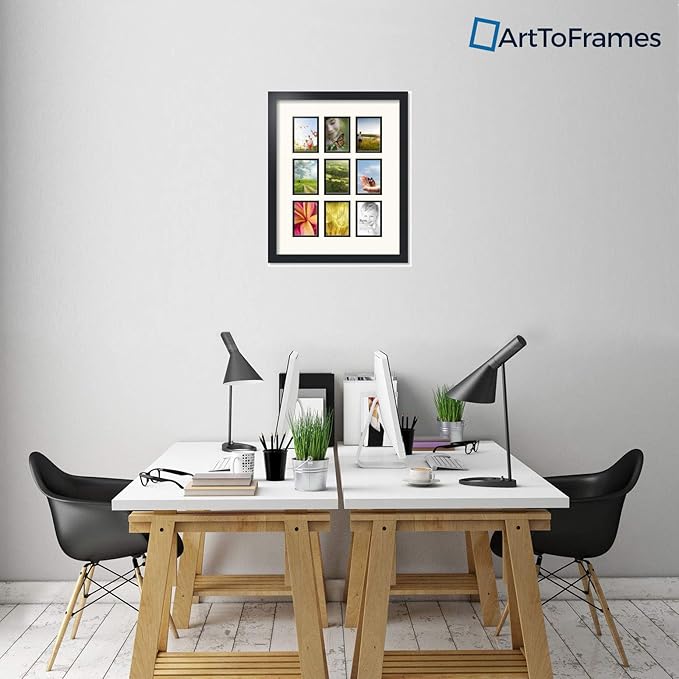 Art to Frames Double-Multimat-1045-824/89-FRBW26079 Collage Photo Frame Double Mat with 9 - 3.5x5 Openings and Satin Black Frame