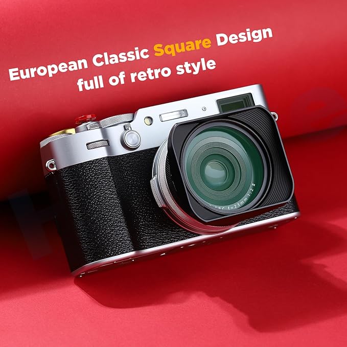 Haoge LH-X200B Square Metal Lens Hood with 49mm Adapter Ring Metal Cap for Fujifilm X100VI x-100vi x100v x100f x100t x100s Fuji Photo Camera Accessories Black