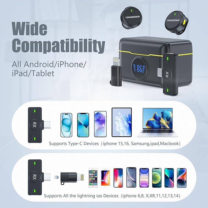 LIANGSTAR Wireless Lavalier Microphone for iPhone/Android, Mini Microphone with Charging Case Noise Canceling, 40H Battery Life, Lapel Mic with Mute Button for Video Recording, Interview, Vlog, TikTok