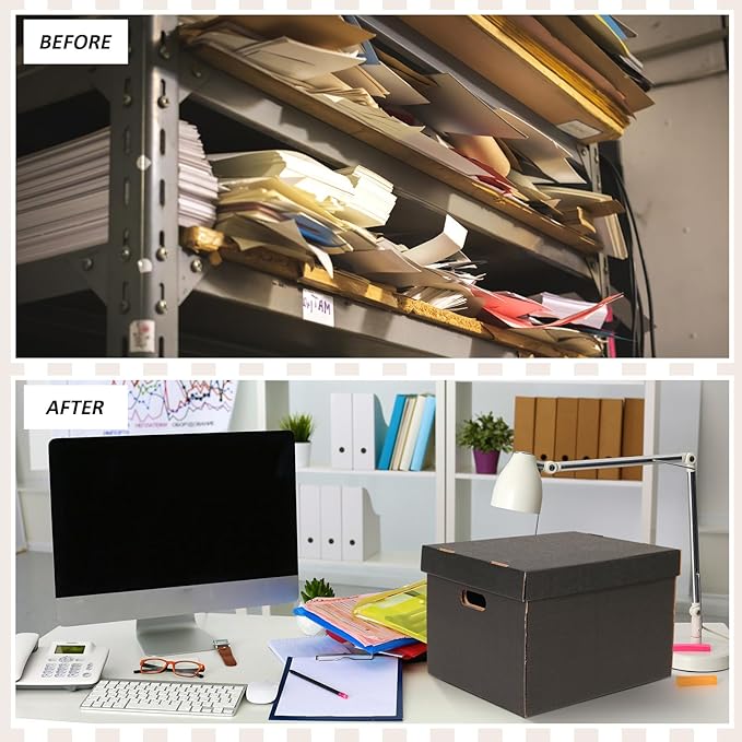 Kritkin 10 Pcs Archival Storage Cartons Bulk, 15 x 12 x 10 Inch Acid Free Buffered Corrugated Board Ready-To-Assemble Photo Storage Box for Storing Documents Magazines Photos Cards(Black)