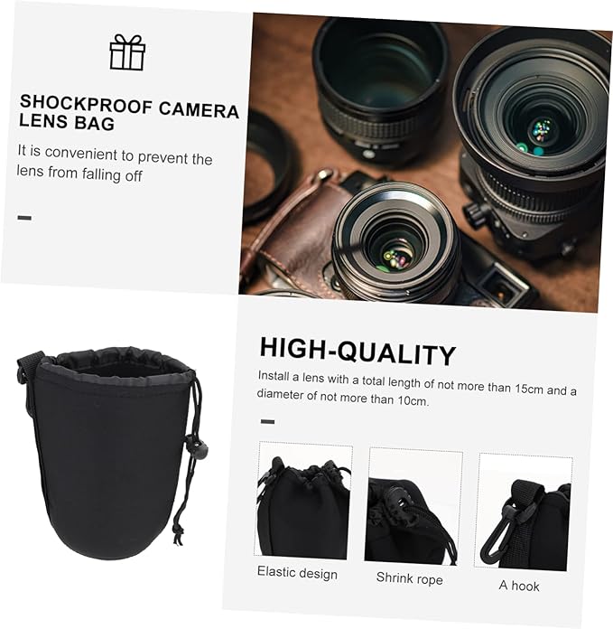 Camera Lens Bag 2Pcs Neoprene Padded Lens Pouch with Drawstring Protective Case for Dslr Lenses 5.5 X 3.7 X 3.7 Inch Compact Storage