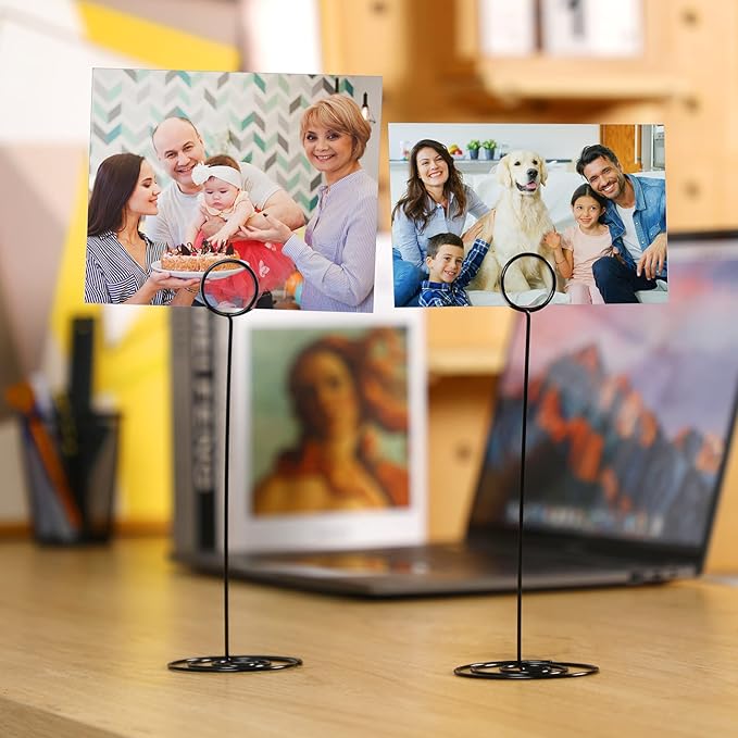 24 Pack 8.86 Inch Table Number Holder Wire Photo Holder Picture Name Menu Clips Memo Note Cards Stand for Wedding Reception Anniversary Birthday Centerpieces(Black)