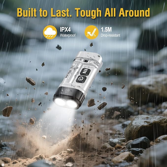 BORUIT U10 LED Small Powerful EDC Flashlight with Clip,880LM Mini Pocket Keychain Flash Light with White & RGB Side LEDs,Magnetic,AA or Rechargeable Battery,IPX4 Waterproof for Camping Emergency