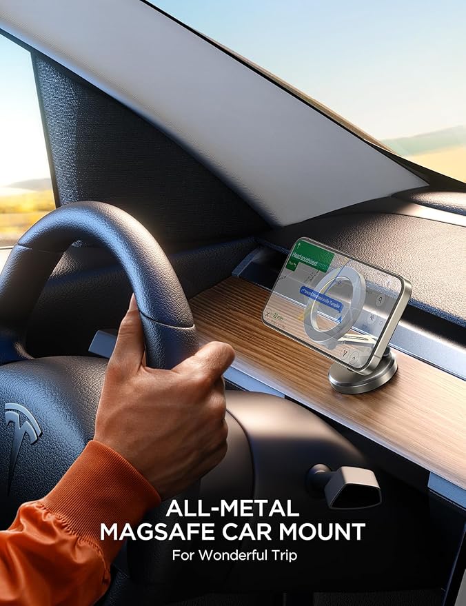 JOYROOM for Magsafe Car Mount, All-Metal Magnetic Phone Holder for Car, Strong Magnets iPhone Car Mount Hands Free Phone Holders for Your Car Dash Fits iPhone & MagSafe Case
