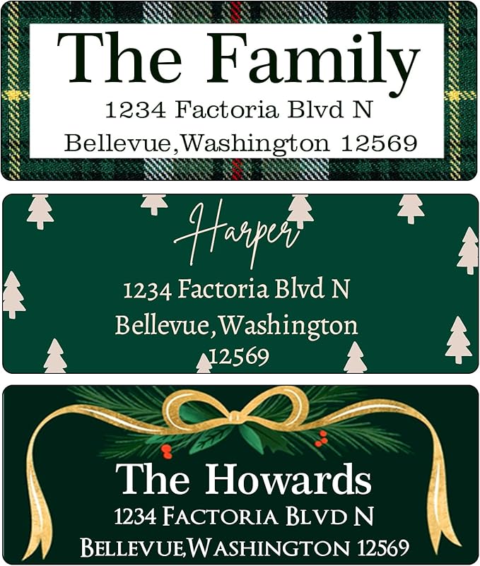 Christmas Return Address Labels Personalized - Custom Return Address Labels,Set of 250-500 Mailing Labels, Self Adhesive Rectangle Labels for Envelopes