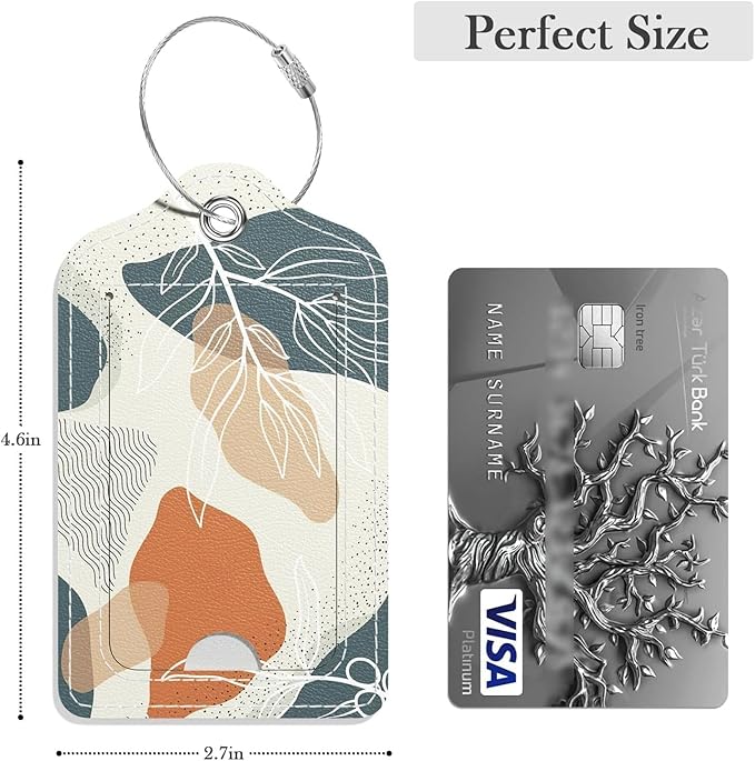Luggage Tags for Suitcase, 4 Pack PU Leather Travel Cruise Luggage Tag with Privacy Flap, Name ID Label and Metal Loop for Women Men Girls Suitcase Baggage Bag Backpack, Boho Abstract Leaves