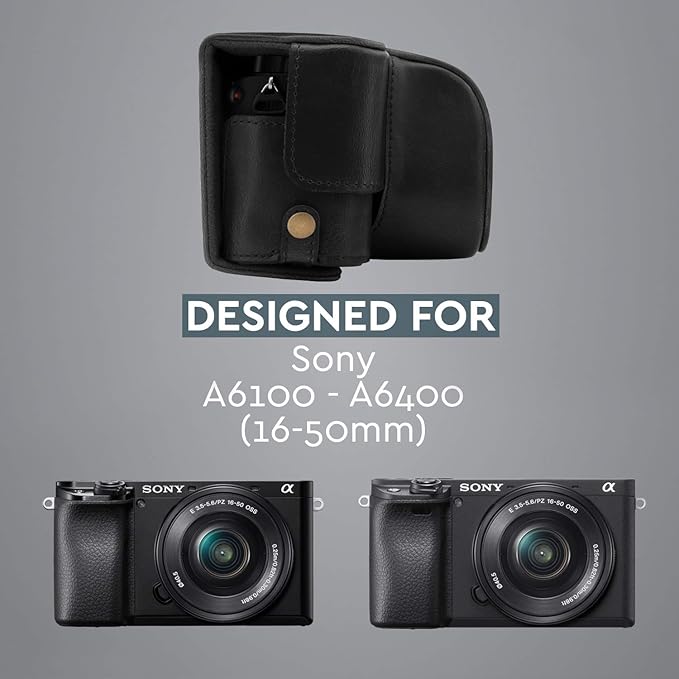 MegaGear MG1651 Ever Ready Leather Camera Case Compatible with Sony Alpha A6400 (16-50mm) - Black
