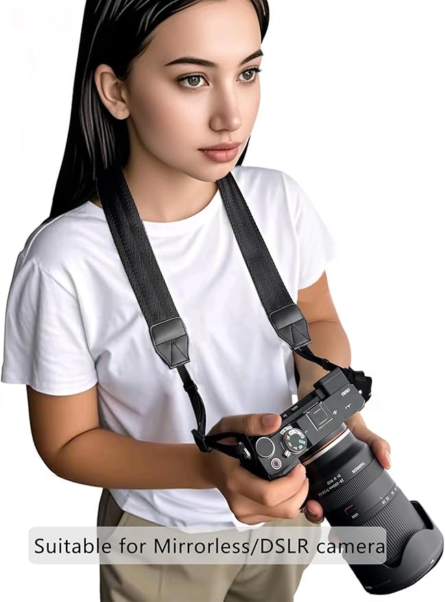 Camera Neck Shoulder Strap for Man Woman Photographers,Wide Strap for SLR DSLR Mirrorless Camera,Adjustable Nylon Digital Camera lanyard belt, Binoculars Strap with Quick Release Buckles,Black,55 inch