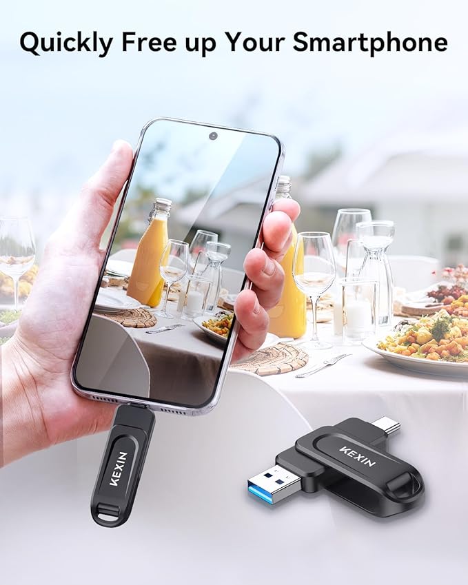 KEXIN Dual 64GB USB C Flash Drive 3.0 USB-A & Type-C Thumb Drive 100MB/s Swivel USB Drive 64GB Memory Stick for Smartphone Tablet iPhone 15/16 Car Game Console, Black