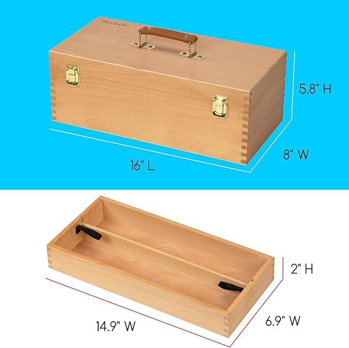 MEEDEN Sturdy Wood Tool Box: Beechwood Portable Art Supply Organizer - Large Artist Storage Box