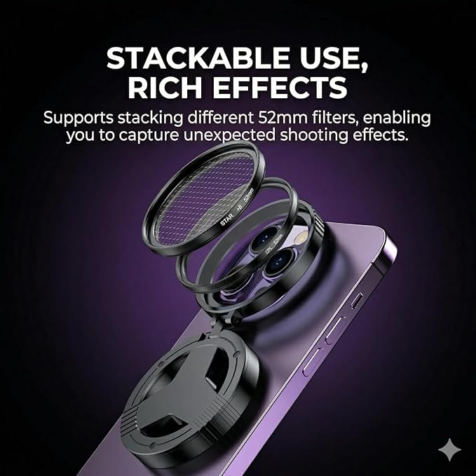 Anti-Glare Magnetic Phone Filter, 52mm Rotatable CPL Polarizing Lens, Reduces Reflections, Enhances Colors, Foldable & Retractable Design, Universal Fit for Smartphones (3pcs)