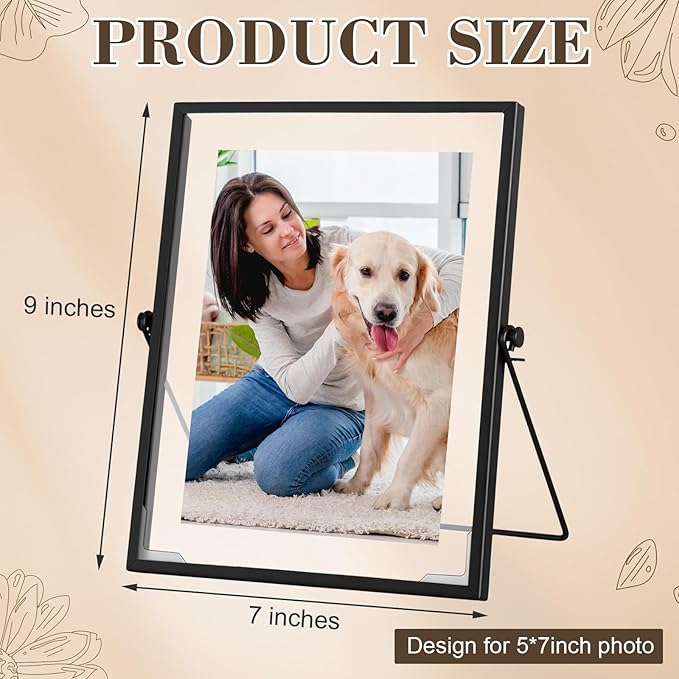 Hoteam 12 Pack 5 x 7 Inch Floating Frame Glass Photo Frame Collection Vintage Metal Minimal Ornate Easel for Pictures Photos Desk Tabletop Display (Black)