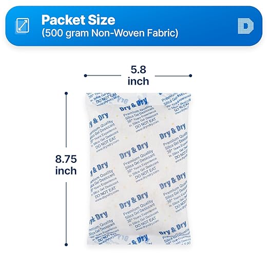 Dry & Dry 500 Gram [120 Packs] Orange Indicating(Orange to Dark Green) Mixed Silica Gel Packets - Food Safe Rechargeable Silica Packets Desiccants Silica Gel Packs Silica Gel Packets