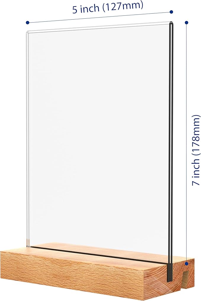 JDEA 5x7 Inch Acrylic Sign Holder with Wood Base Vertical and Slant Displays(6 Pack 5*7")