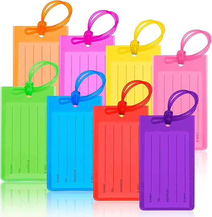 8 Pack Luggage Tags for Suitcases - Waterproof Suitcase Tags with ID Card, Personalised PVC Silicone Luggage Tags for Flying, Cruise, Travel Essentials