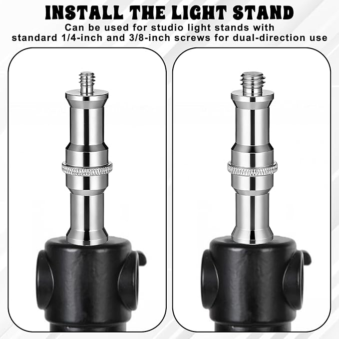4pcs Standard 1/4 to 3/8 inch Metal Male Convertor Threaded Screw Adapter Tripod Spigot Stud for Studio Light Stand Ball Head Hotshoe/Coldshoe Adapter Flash Holder Wireless Flash Receiver Trigger