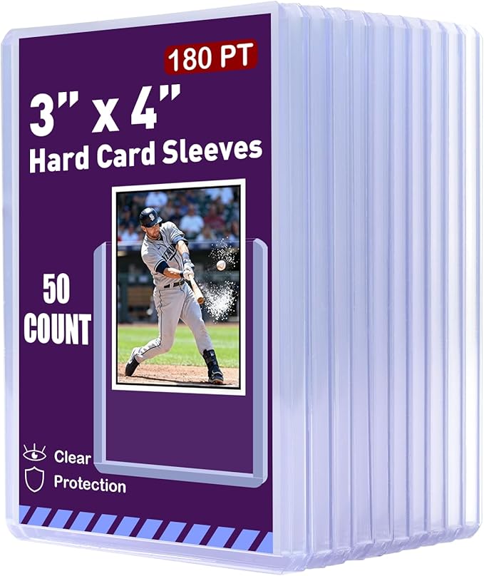 50ct 3"X4" Card Sleeves Hard Plastic - 180pt Hard Card Sleeve, Baseball Card Protectors Hard Plastic, Premium Card Sleeves for Trading Cards, Hard Card Holder for Sports Baseball Football Game Cards