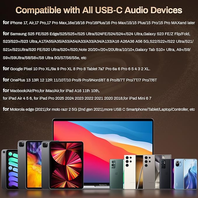 3 Pack Wired Earbuds USB C,Headphones Microphone Call and Volume Control Noise Isolating,in Ear Earphones Compatible with iPhone 17/16/15 Pro Max/Galaxy S25 S24 S23 Ultra