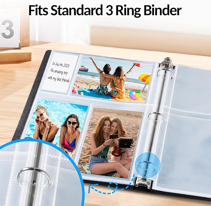Fabmaker 35-Pack 4x6 Clear Photo Sleeves for 3 Ring Binder - 210 Photo Acid Free Plastic Archival Protector Refill Pages for 8.5x11