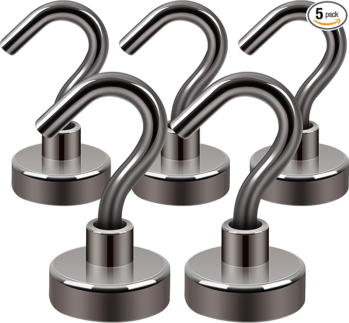 Neosmuk Magnetic Hooks, Cruise Ship Essentials, 30lb+ Heavy Duty Magnetic Hooks for Cruise Cabins, Refrigerator, Grill, Hanging, and Travel | Extra Strong Must-Haves Magnet Hook,Gunmetal,5 Pack