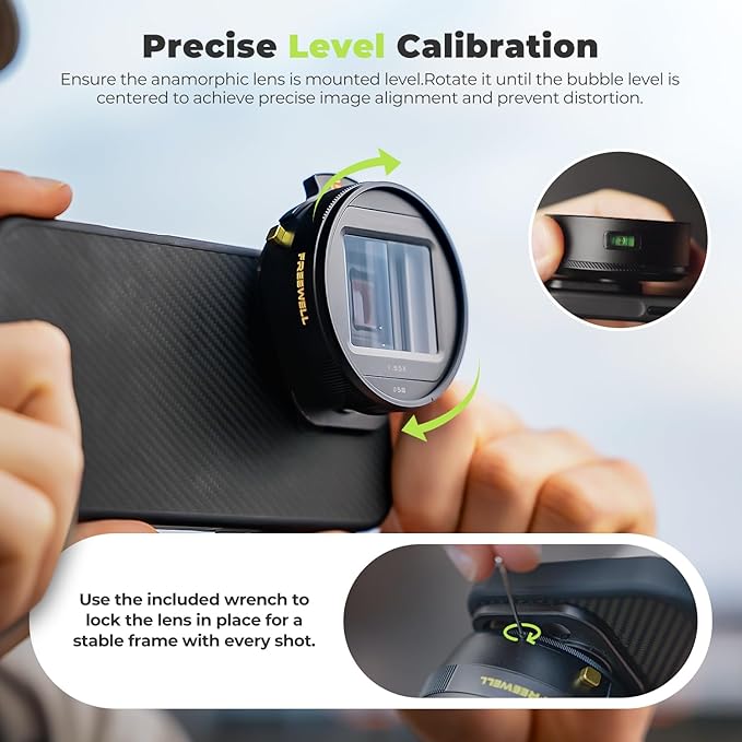 Freewell 1.33x Anamorphic Lens for iPhone & Samsung - 3 Flare Colors in One Lens (Neutral, Gold, Blue) - Cinematic Smartphone Lens with Oval Bokeh - Compatible with 17mm Mount Phone Case & Cage.