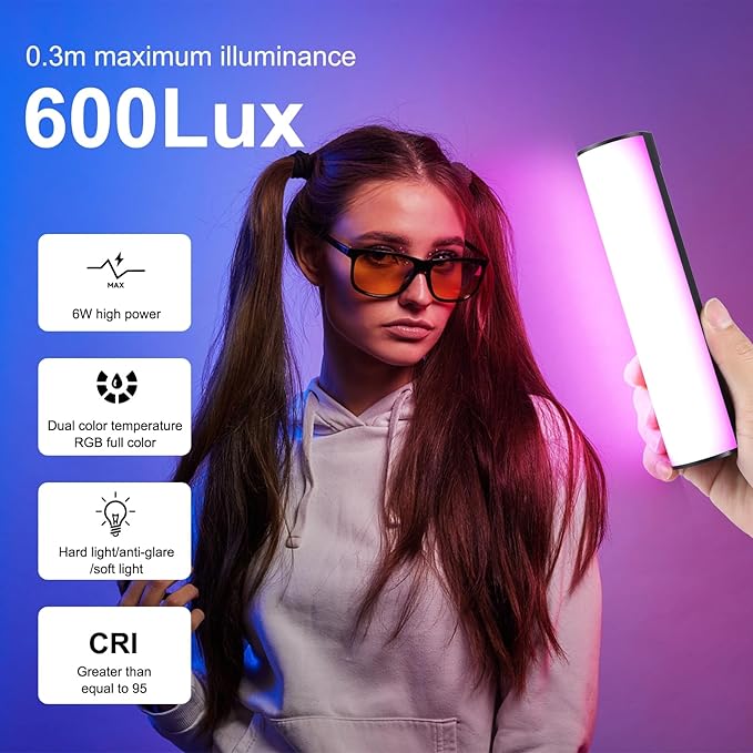 PULUZ Photography Lighting, 360° Magnetic Handheld Light Wand with 2000mAh Rechargeable Battery, 2500-9000K Dimmable Tube Light for Camera, Studio Photography, TikTok, YouTube, Vlog (17cm/6.7 in)