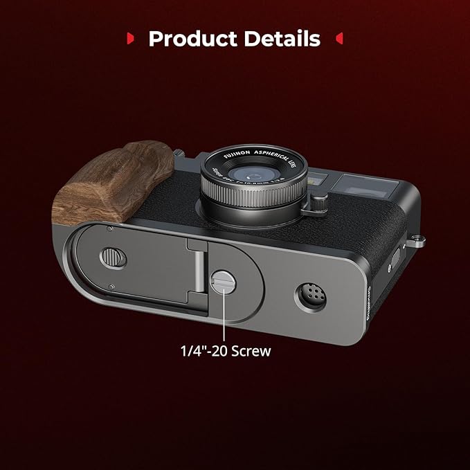 SMALLRIG X Half Wooden L-Shaped Mount Plate for FUJIFILM, L Plate with Ergonomic Wood Side Handle, Includes Hot Shoe Cover (Charcoal Silver) - 5394