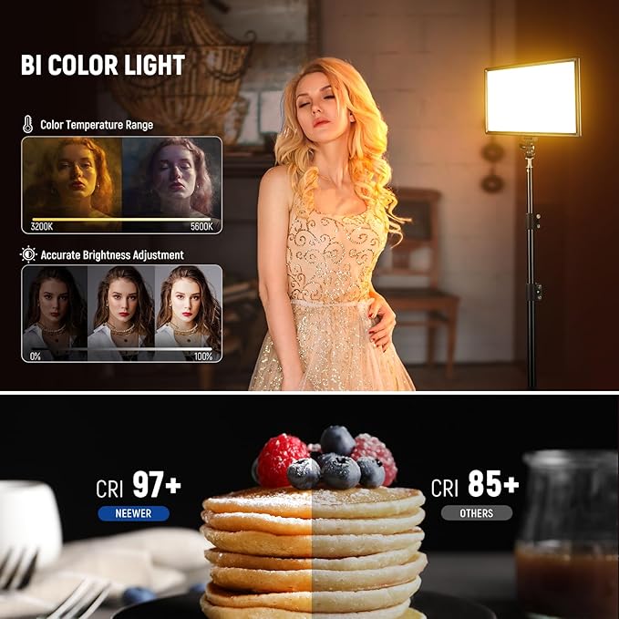 NEEWER 192 LED Video Light Panel, 20W Ultra Thin Bi Color Dimmable DSLR Camera Soft Light, 4000mAh Lithium Battery, 3200K-5600K CRI97+, Key Lighting for Studio Photography Recording Streaming
