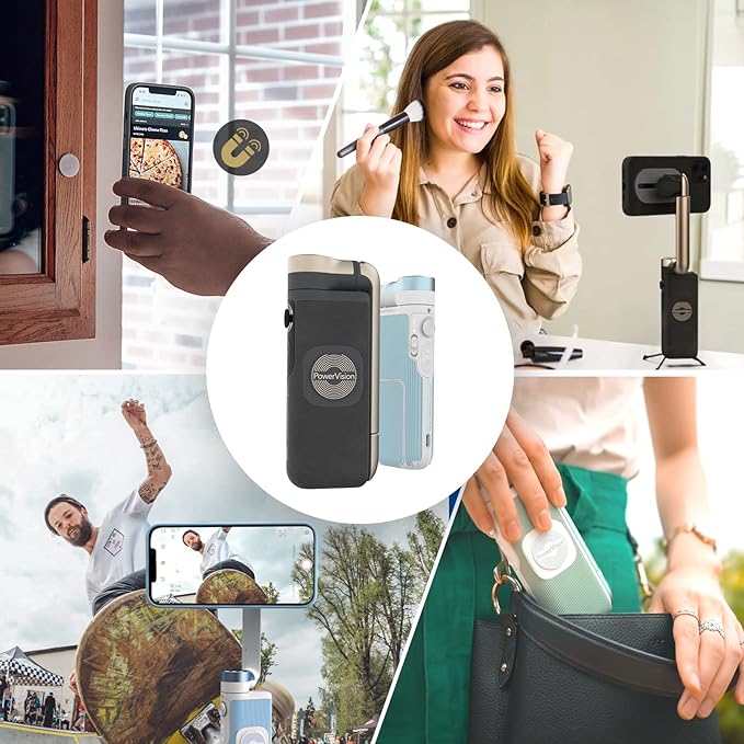 PowerVision S1,Smartphone Gimbal - Portable, Wireless Charging, 3-Axis Stabilization, Face Tracking, Gesture Control, Anti-Shake, Compatible with YouTube/TikTok/Vlogging (Car Mount Kit, Blue)