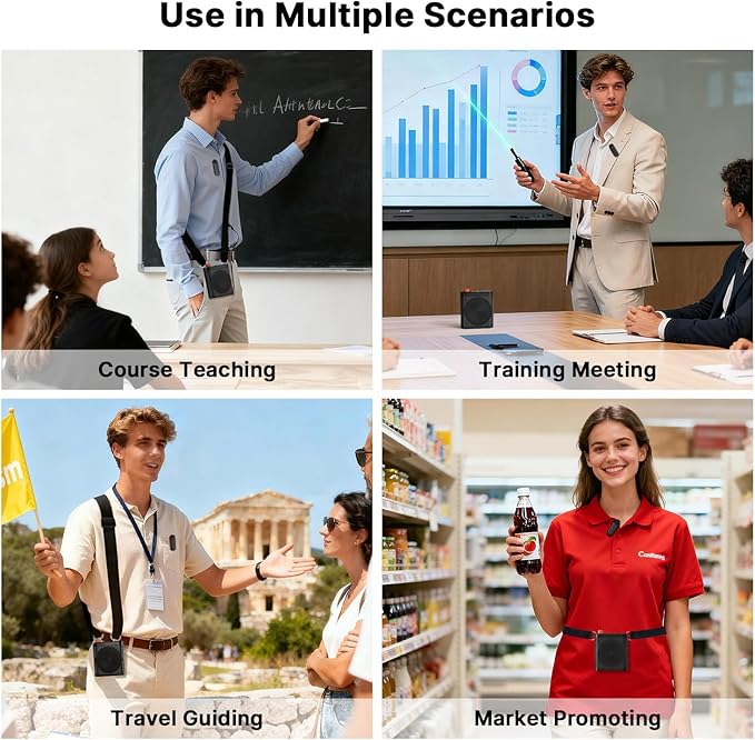 yAyusi Wireless Voice Amplifier for Teachers with 2 Magnetic Lavalier Mics, Hands Free Mini Portable Microphone and Speaker with Lanyard, Rechargeable Teacher Microphones for Classroom/Meetings/Speech