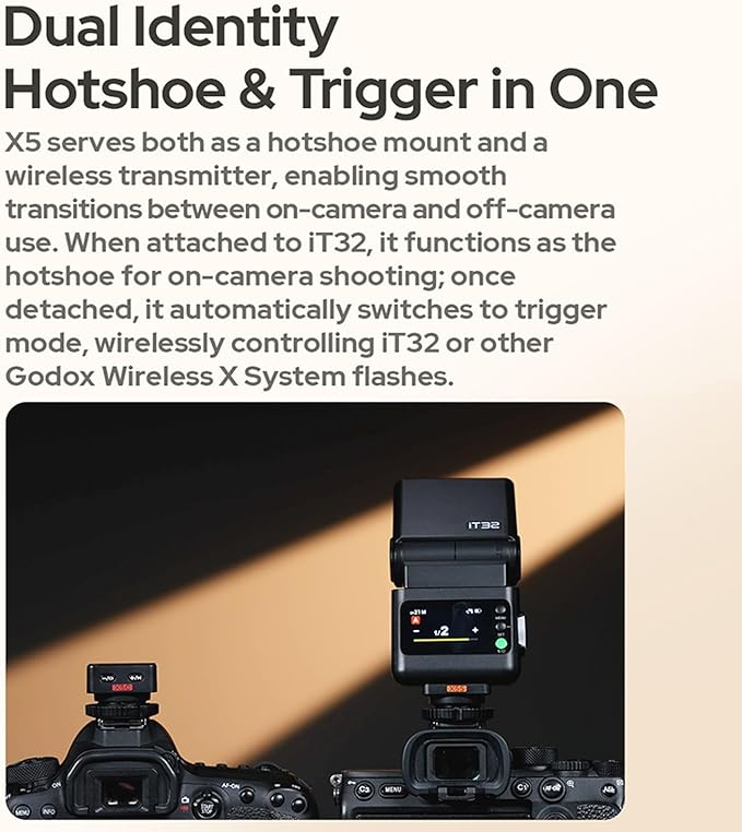 GODOX iT32 TTL Camera Flash with X5F Flash Trigger for Fuji Camera,Magnetic Hotshoe & Trigger 2-in-1,Touch Color Screen,Rotatable Flash Head,LED Modeling Lamp,1.5s Recycle Time,510 Full Power Flashes