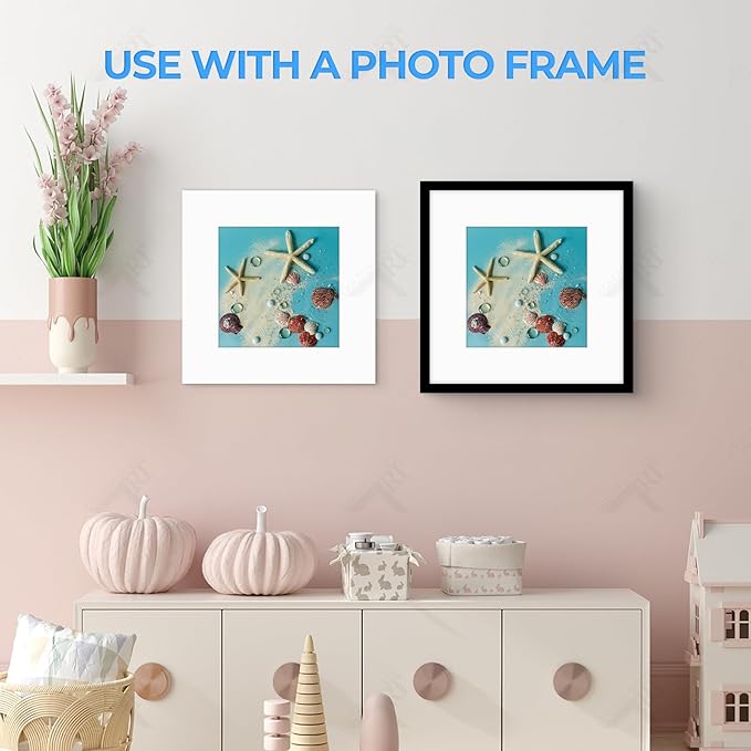 Golden State Art, Acid Free, Pack of 5, 12x12 White Picture Mats Mattes with White Core Bevel Cut for 8x8 Photo + Backing + Bags