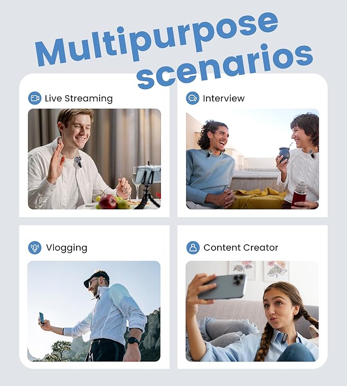 Mini Wireless Lavalier Microphone for iPhone/Android/Laptop, Plug & Play mini Mic with USB C Receiver and Lightning Adapter, Noise Reduction Clip on Wireless Microphone for TikTok, YouTube