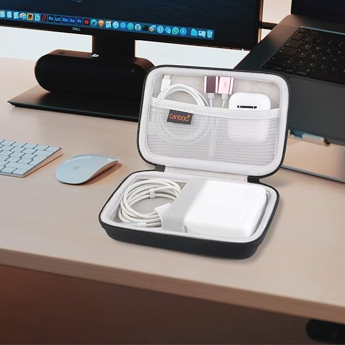 Canboc Carrying Case for MacBook Air Pro Charger MagSafe/MagSafe 2 Power Adapter, iPhone 16/16 Pro MagSafe Charger, USB C Hub, Type C Hub, USB Multiport Adapter, Hard Shockproof Bag, Black