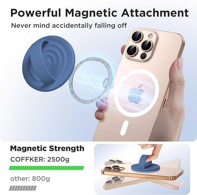 Magnetic Phone Grip Ring Holder, Liquid Silicone Magnet Cell Phone Grip Finger Loop, Compatible with Magsafe, Back of Phone for iPhone 17/16/15/14/13/12 Series, Azure Blue