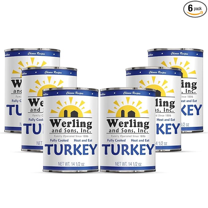 Werling & Sons Fully Cooked Canned Turkey Meat 14.5 Oz Heat & Eat Premium Quality Recipe Ready Canned Meat for Everyday Quick Meals, Camping, Emergency Canned Food & Survival Preparedness Pack of 6